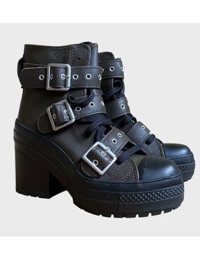 NWB Converse Chuck 70 De Luxe Heel Leather & Buckles Boots Women's Sz 5.5 Brown